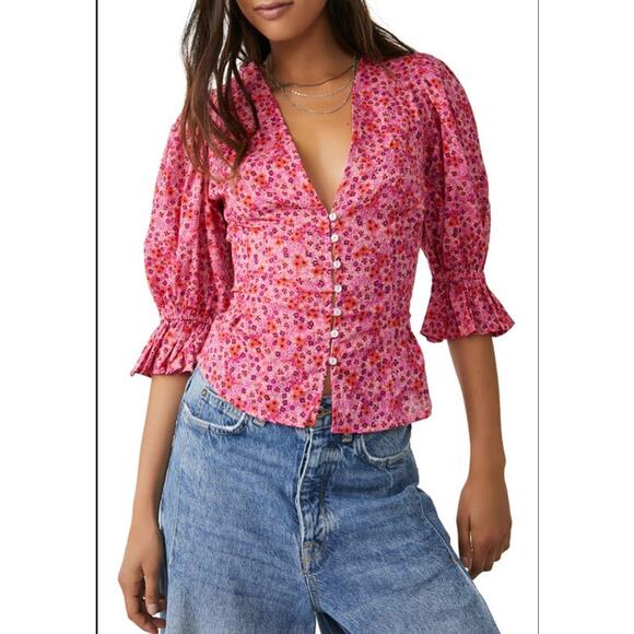 NWT Free People I Found You Print Blouse in Party Combo - Picture 1 of 15